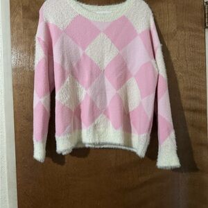Chic Pink and Cream Argyle Sweater